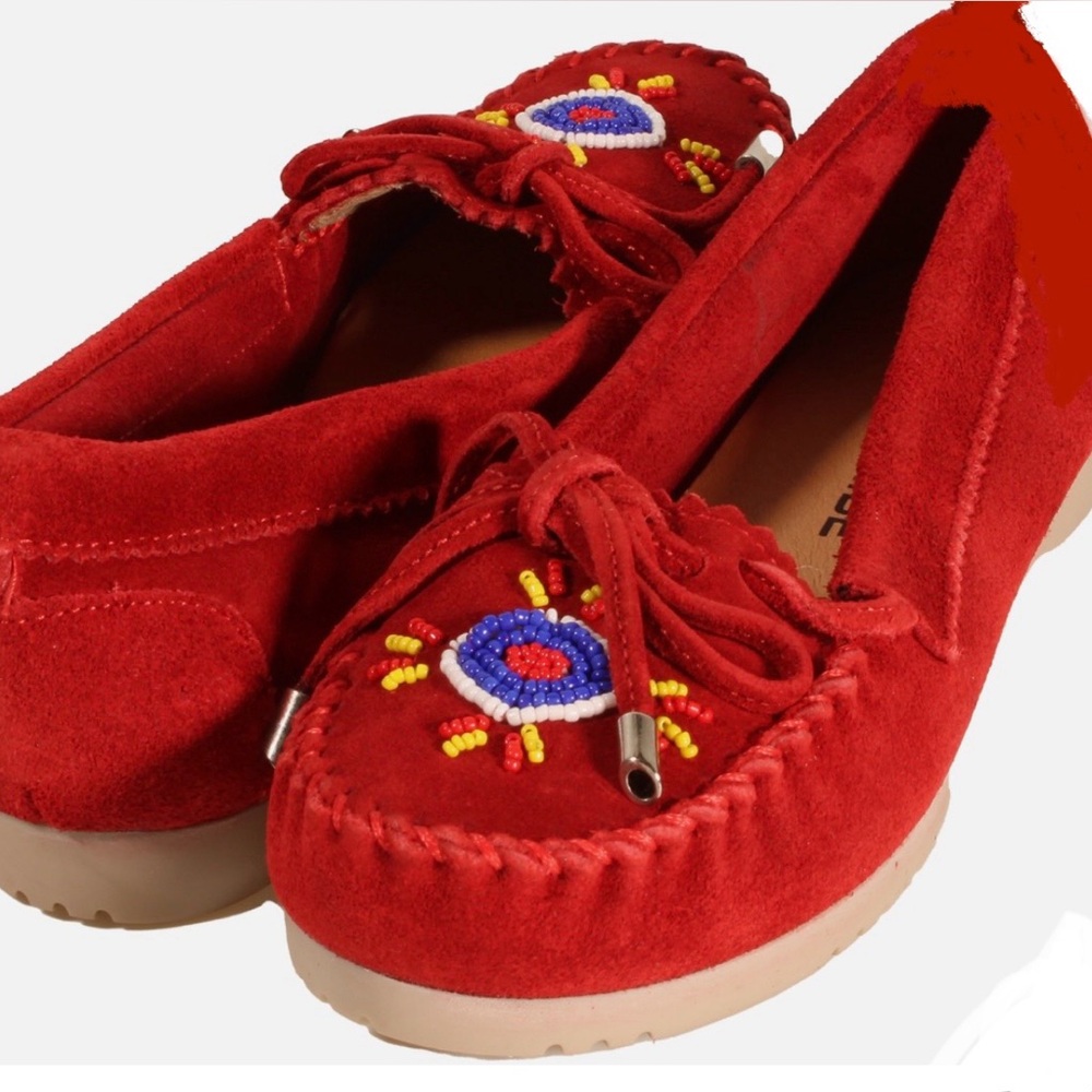 Five Tribe Peaceful-Womens Moccasin Red Suede US Size 7